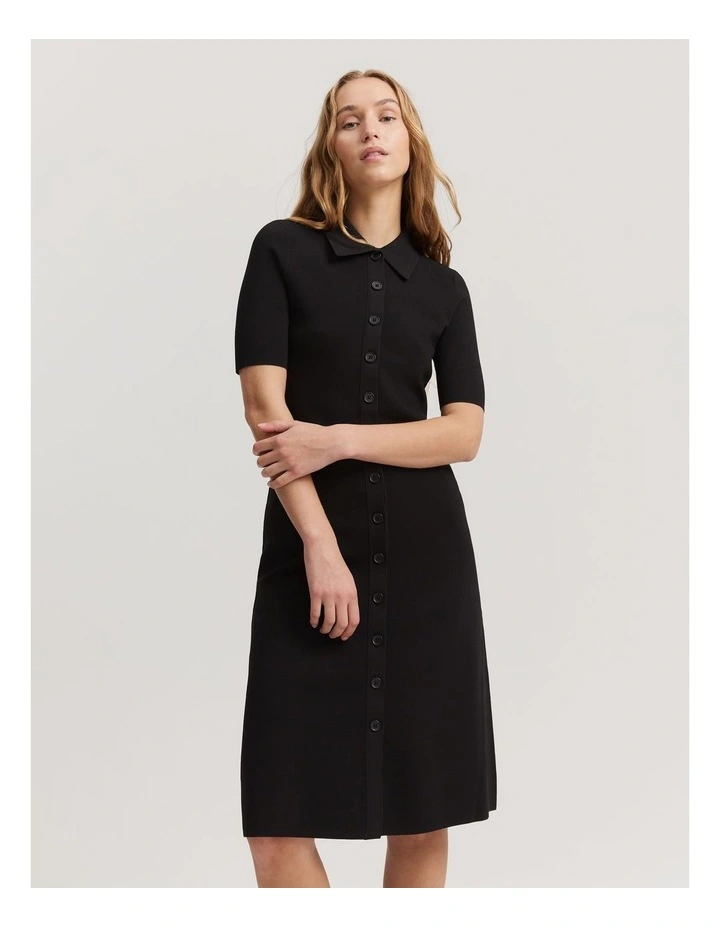 Compact Knit Short Sleeve Dress in Black image 3