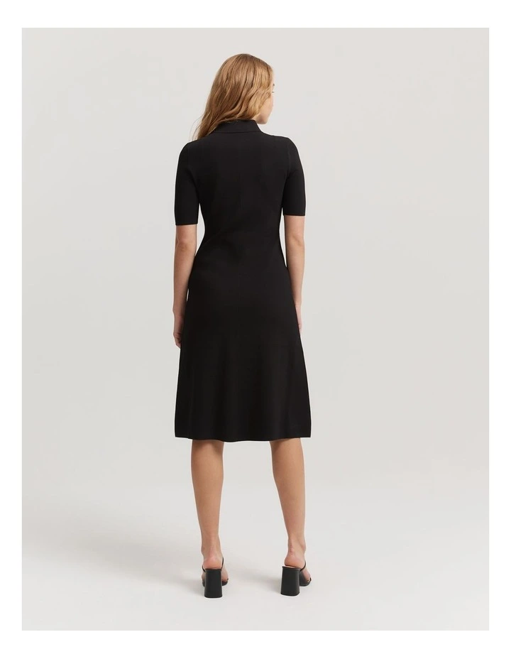 Compact Knit Short Sleeve Dress in Black image 4