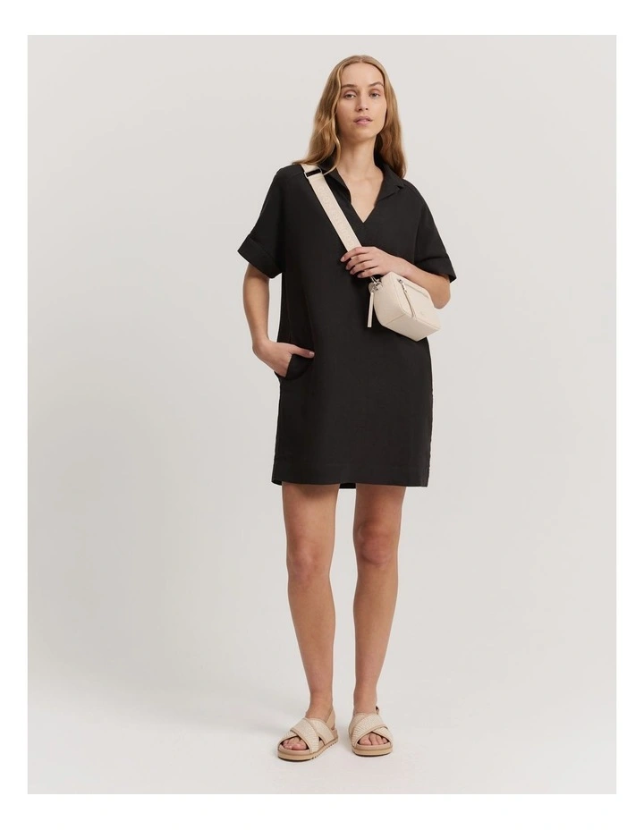 Organically Grown Linen Popover Dress in Black image 3