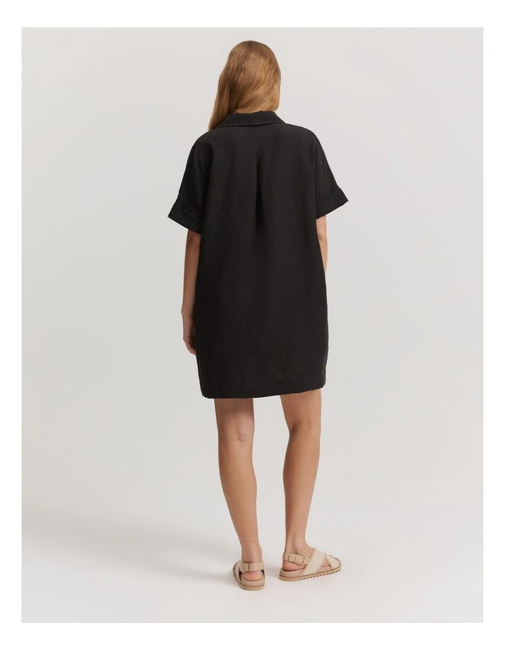 Organically Grown Linen Popover Dress in Black image 4