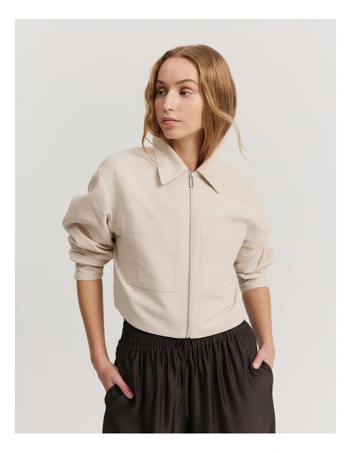 Zip Through Shirt Jacket in Sand image 1
