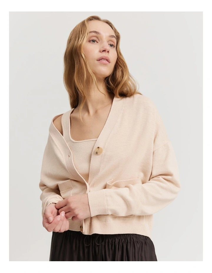 Country Road Organically Grown Cotton Linen Cardigan In Almond | MYER