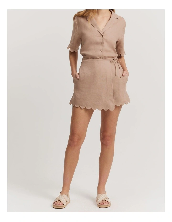 Organically Grown Linen Scallop Detail Skort in Soft Camel image 1