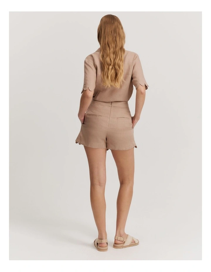 Organically Grown Linen Scallop Detail Skort in Soft Camel image 4