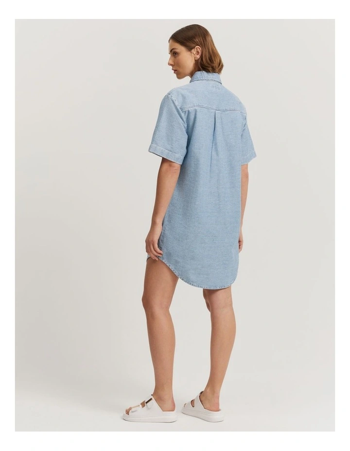 Country Road Denim Mini Dress in Stripe Mid Blue Wash MYER