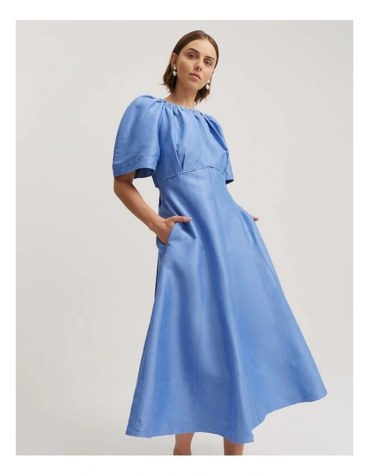 Gathered Neckline Midi Dress in Cornflower image 1