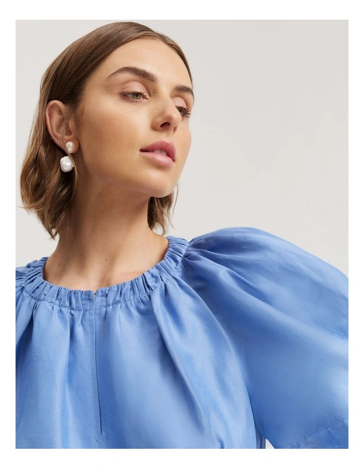 Gathered Neckline Midi Dress in Cornflower image 2