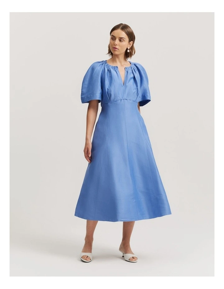 Gathered Neckline Midi Dress in Cornflower image 3