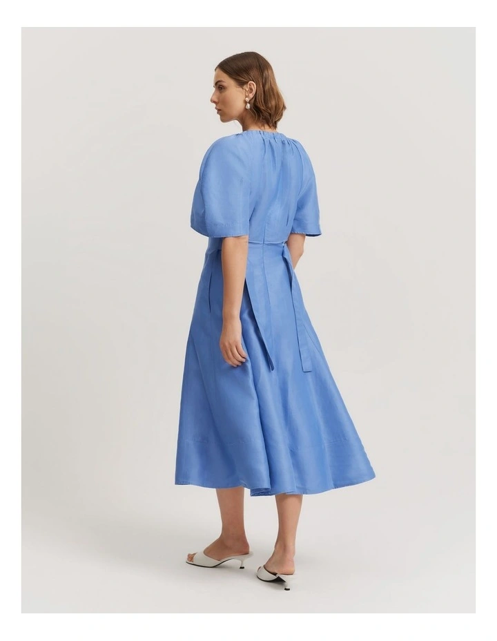 Gathered Neckline Midi Dress in Cornflower image 5