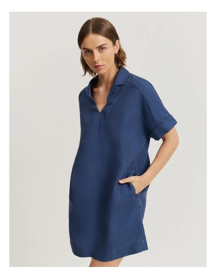 Organically Grown Linen Popover Dress in Twilight image 1