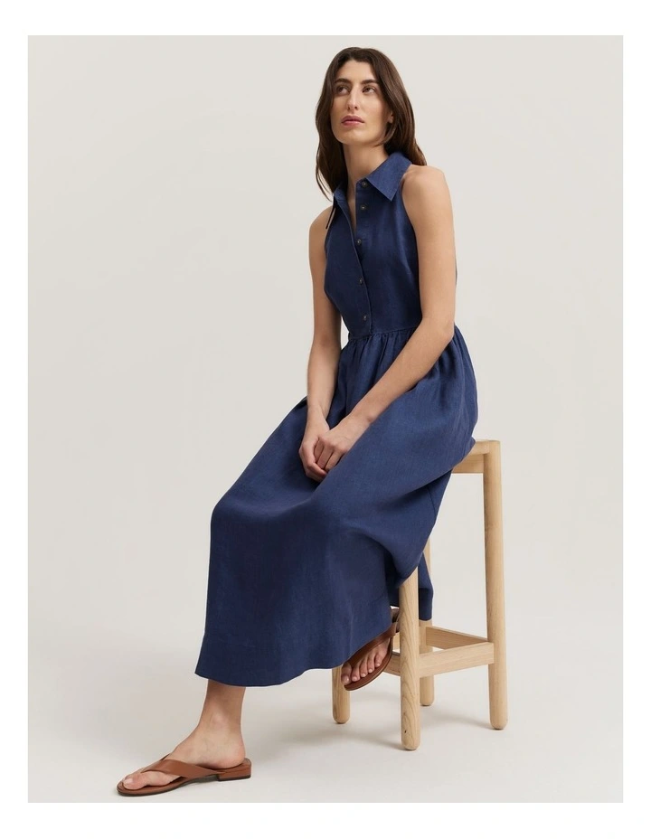 Linen Collared Maxi Dress in Twilight image 1
