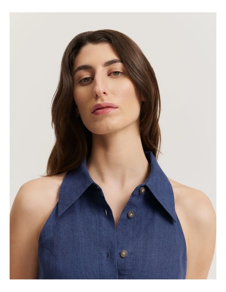 Linen Collared Maxi Dress in Twilight image 2