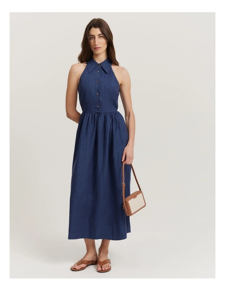 Linen Collared Maxi Dress in Twilight image 3