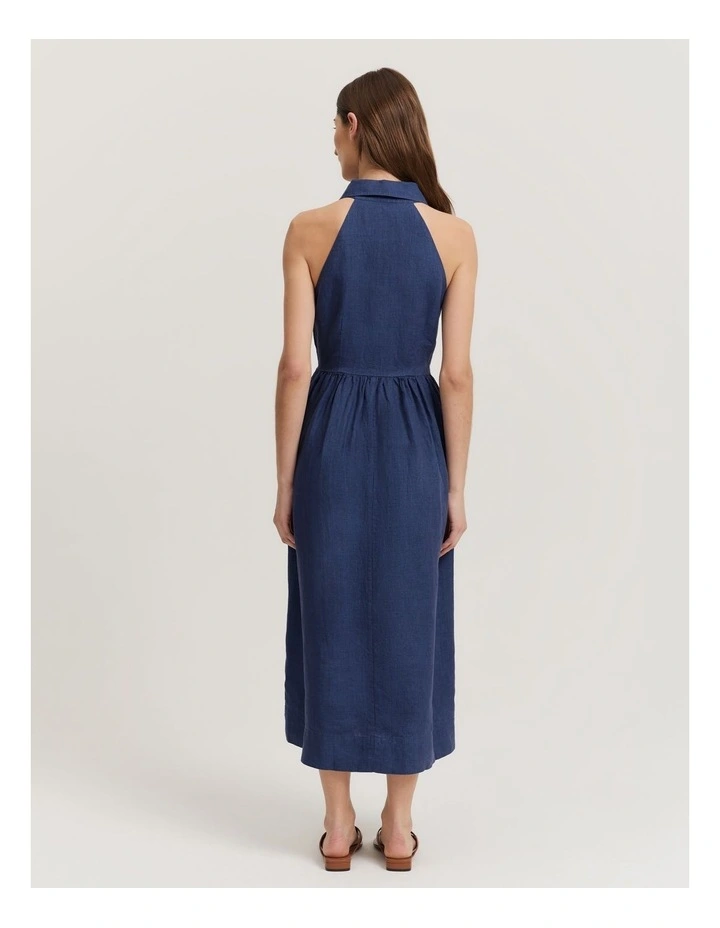 Linen Collared Maxi Dress in Twilight image 4