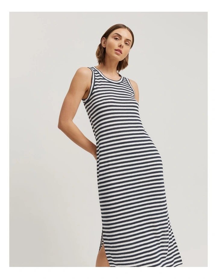 Stripe Linen Jersey Dress in Navy Stripe image 1
