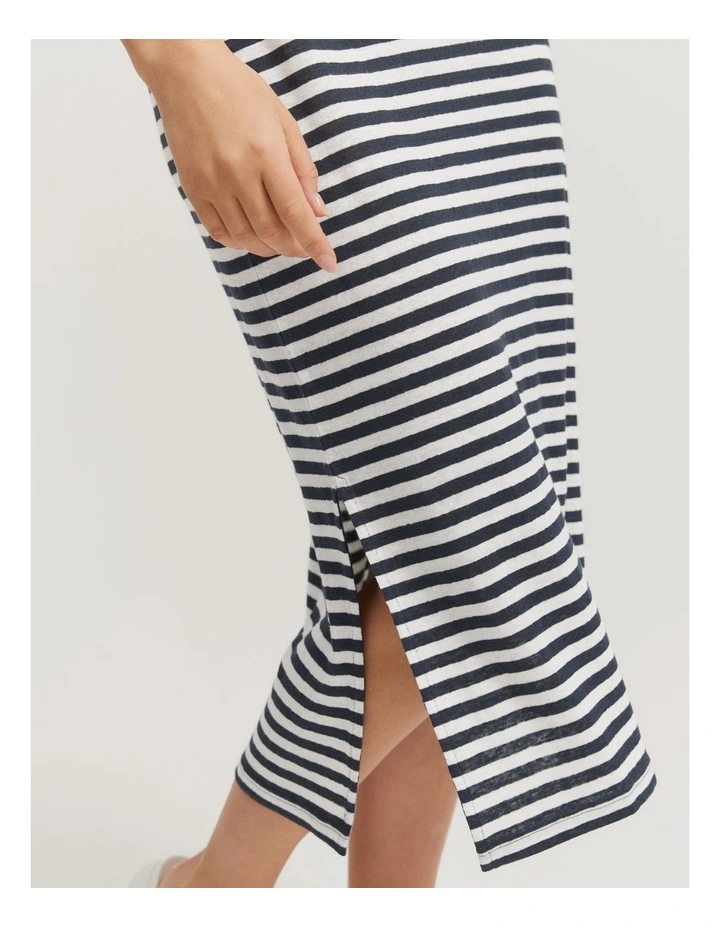 Stripe Linen Jersey Dress in Navy Stripe image 2