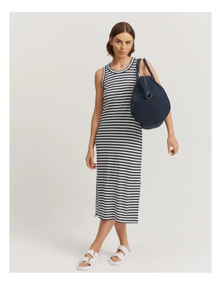 Stripe Linen Jersey Dress in Navy Stripe image 3