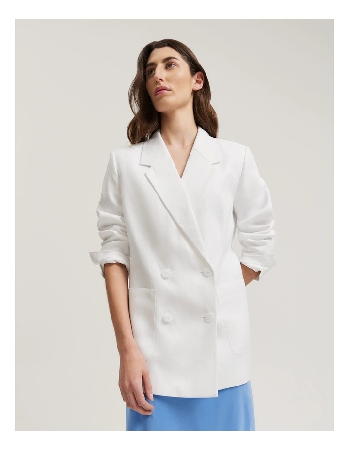 Linen Relaxed Blazer in White image 1