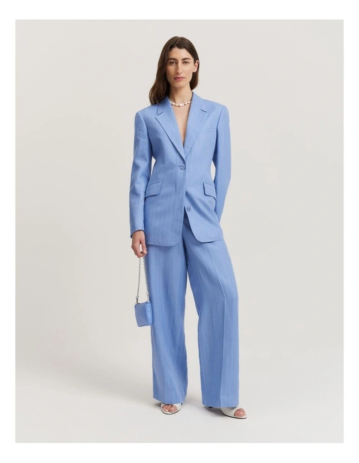Organically Grown Linen Yarn Dyed Blazer in Blue Pin Stripe image 1