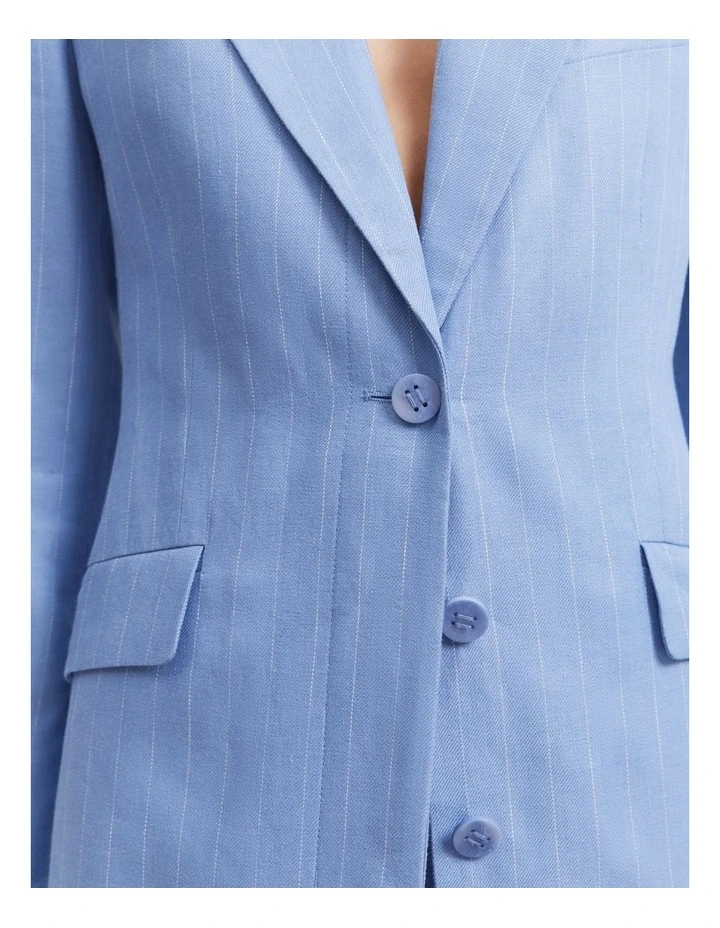 Organically Grown Linen Yarn Dyed Blazer in Blue Pin Stripe image 2