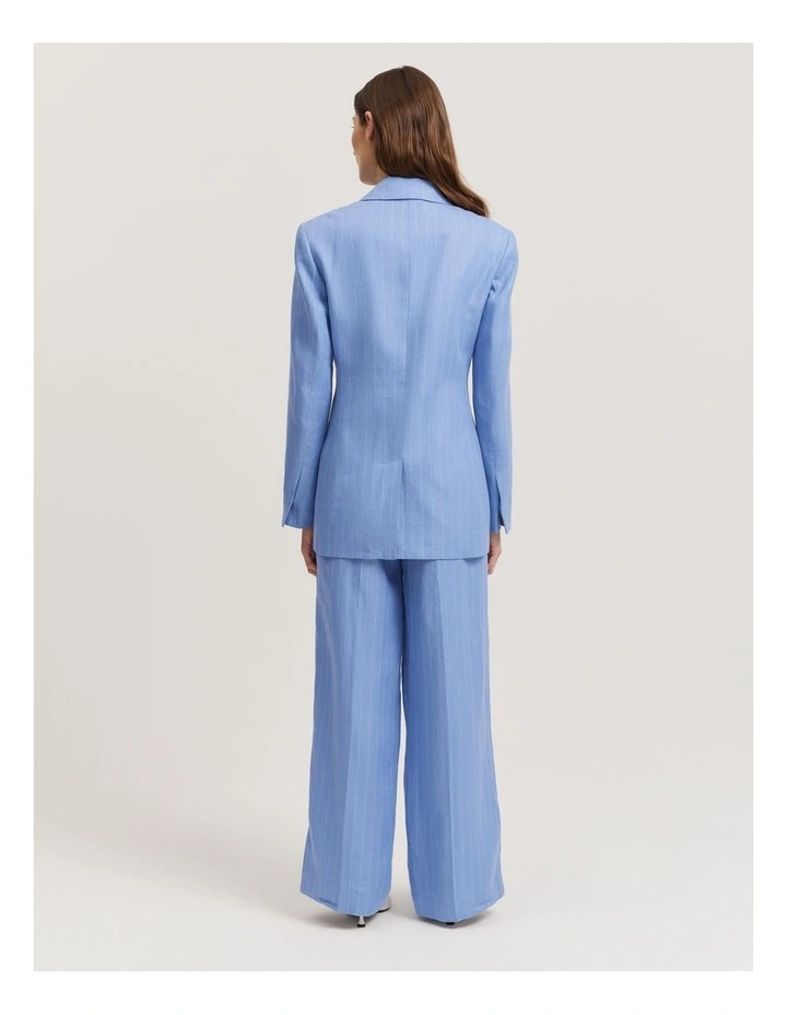 Organically Grown Linen Yarn Dyed Blazer in Blue Pin Stripe image 4