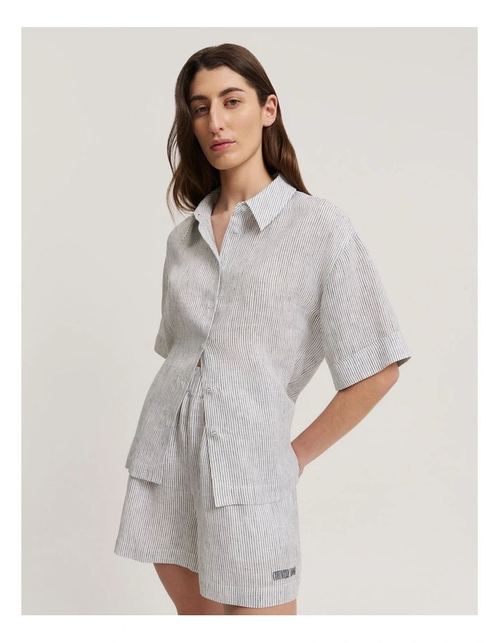 Organically Grown Linen Lounge Set in Black Stripe image 1