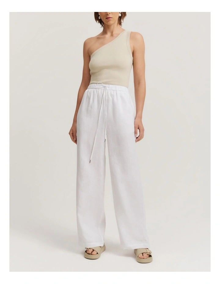 Linen Pull-on Pant in White image 1