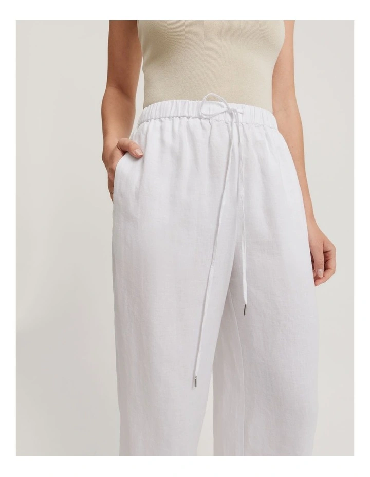 Linen Pull-on Pant in White image 2