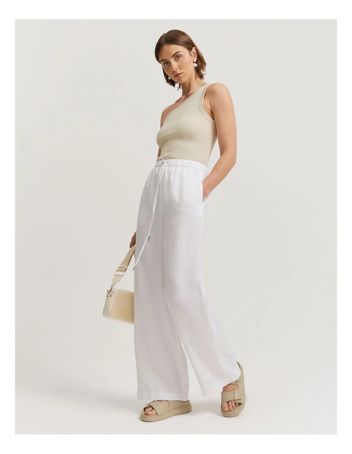 Linen Pull-on Pant in White image 3