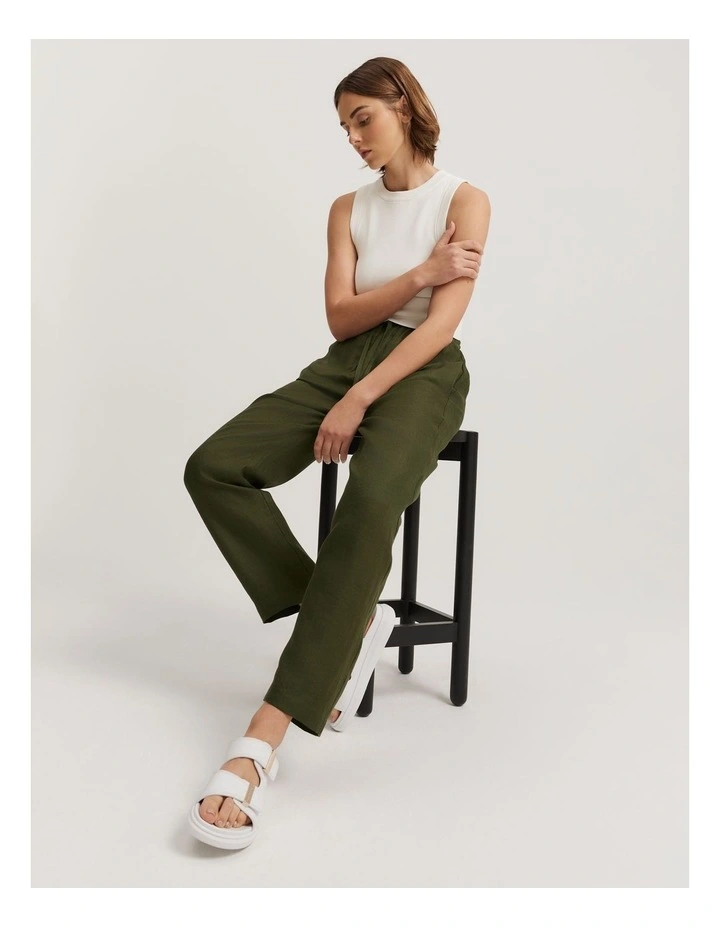 Linen Relaxed Pant in Dark Olive image 3
