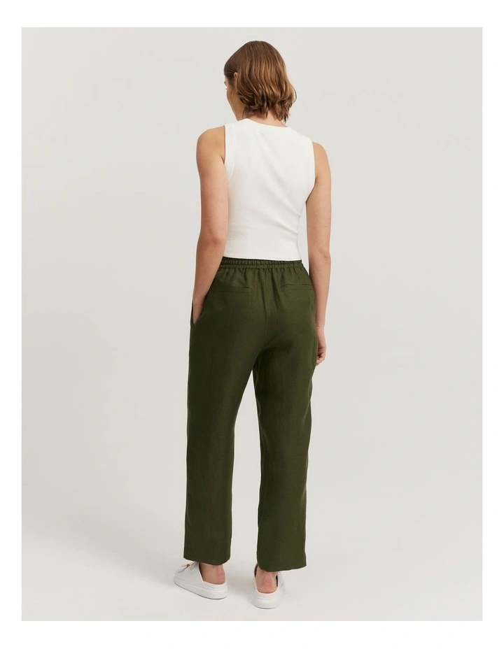 Linen Relaxed Pant in Dark Olive image 4