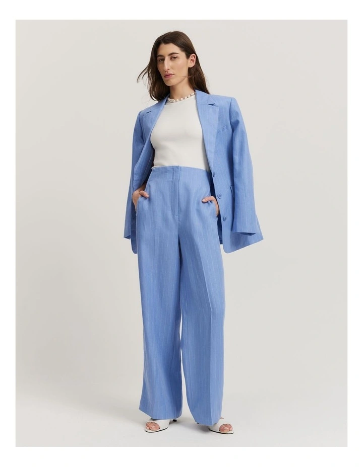 Organically Grown Linen Yarn Dyed Pant in Blue Pin Stripe image 1