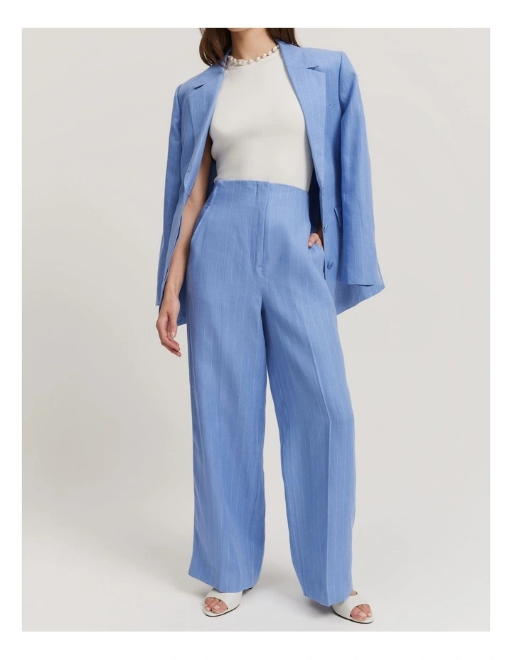 Organically Grown Linen Yarn Dyed Pant in Blue Pin Stripe image 3