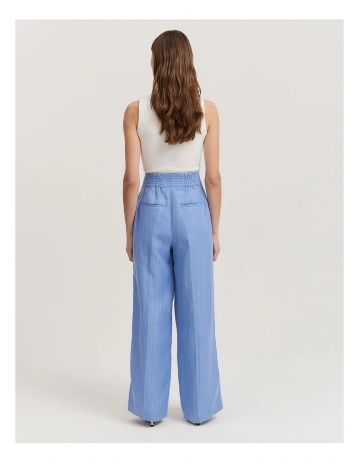 Organically Grown Linen Yarn Dyed Pant in Blue Pin Stripe image 4
