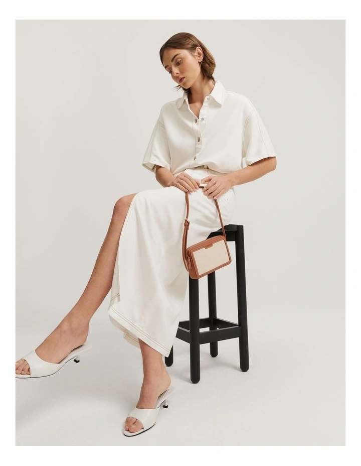 Short Sleeve Denim Shirt in White image 1