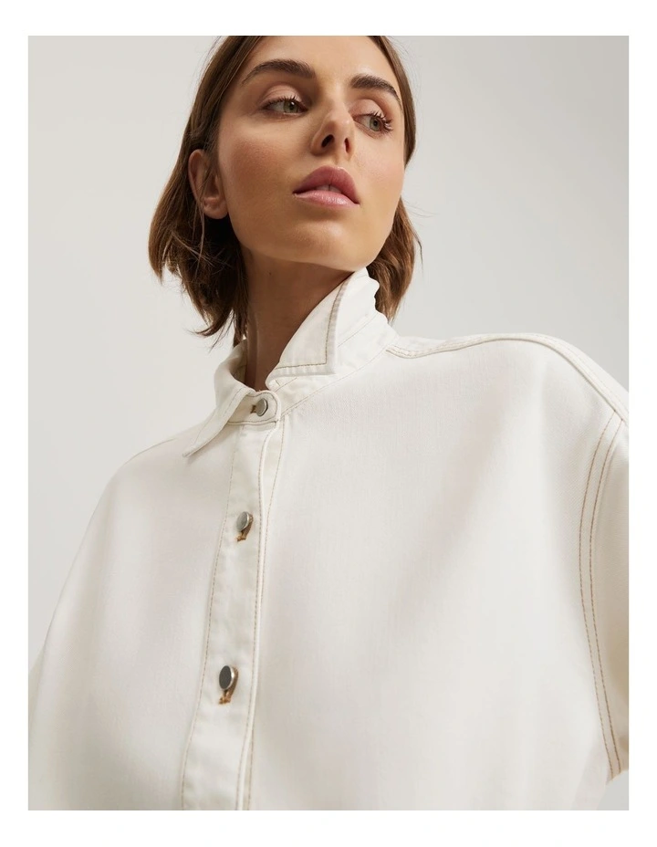 Short Sleeve Denim Shirt in White image 2