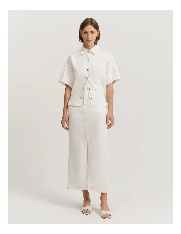Short Sleeve Denim Shirt in White image 4