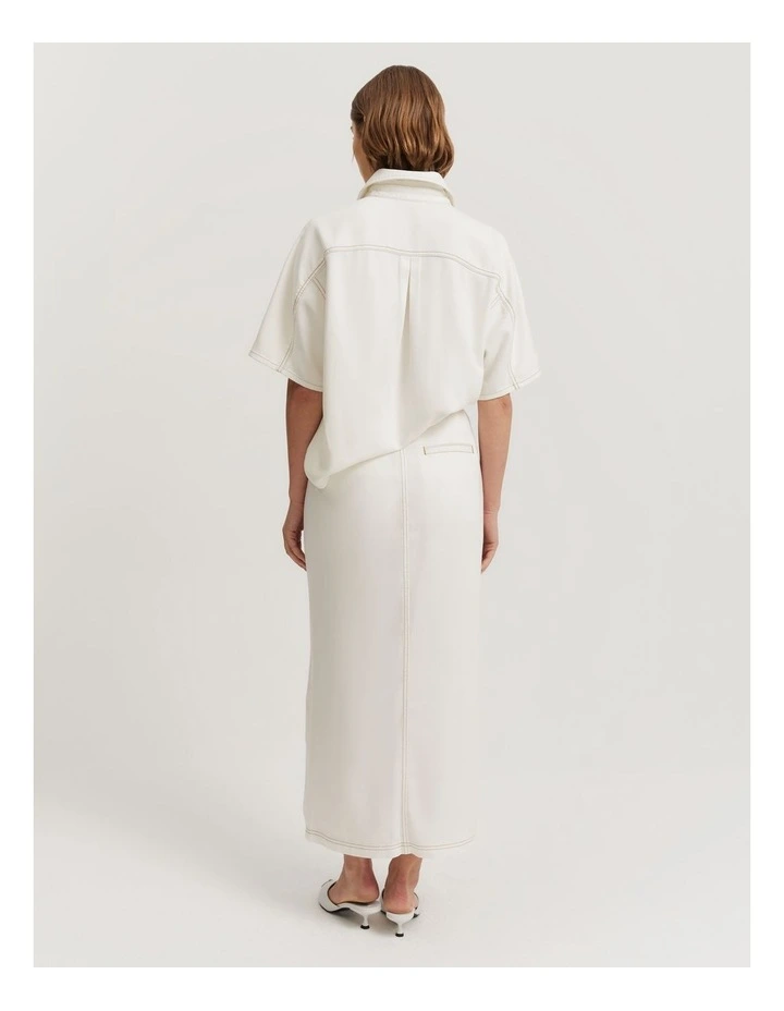 Short Sleeve Denim Shirt in White image 5