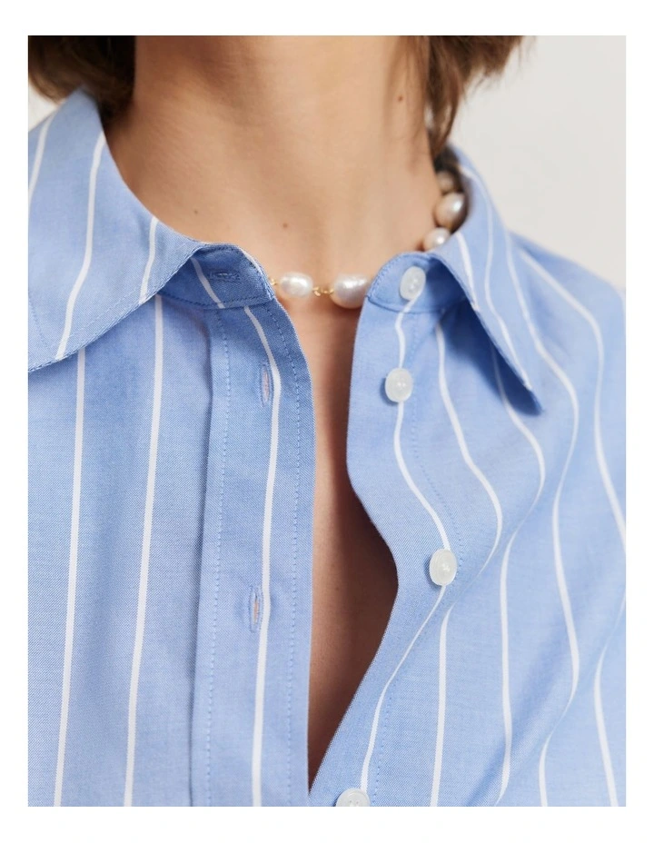 Australian Cotton Pinstripe Oxford Shirt in Cornflower image 2