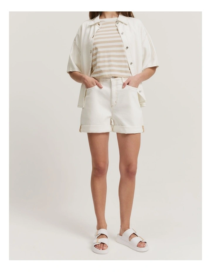 Denim Cuff Detail Short in White image 1