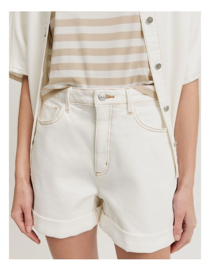 Denim Cuff Detail Short in White image 2