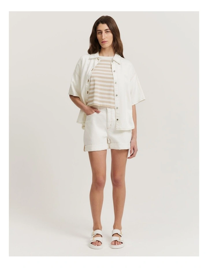 Denim Cuff Detail Short in White image 3