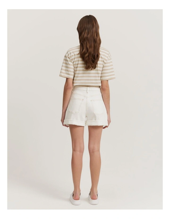 Denim Cuff Detail Short in White image 4