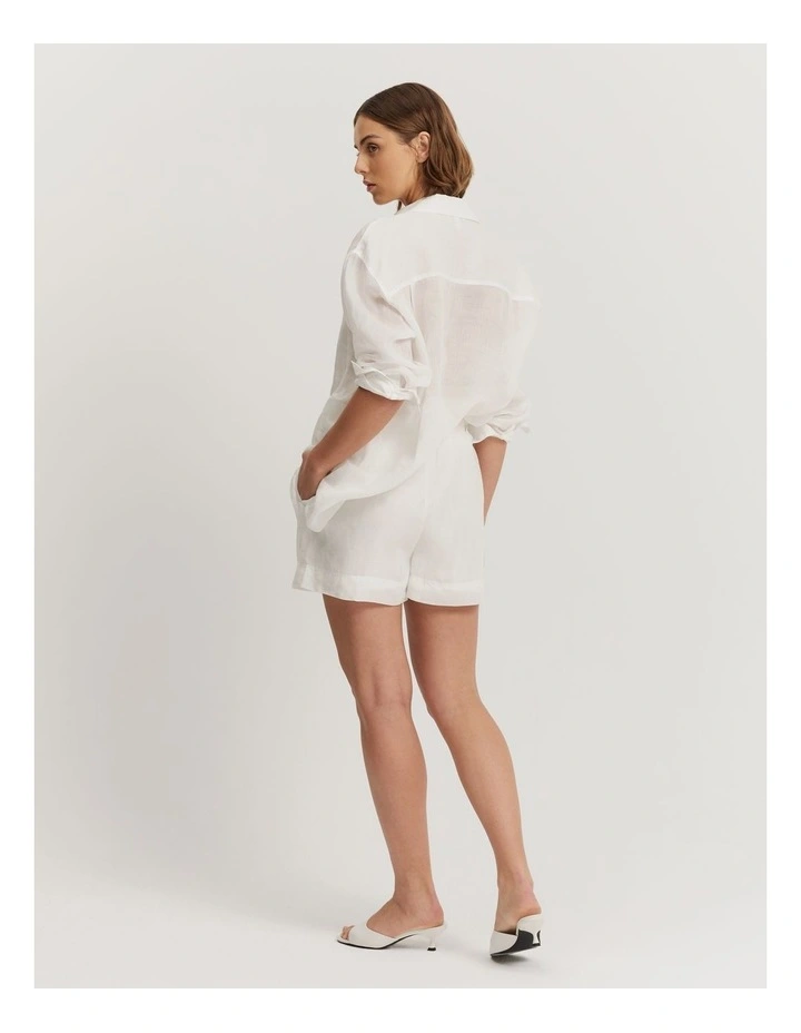 Pull-on Ramie Short in White image 4