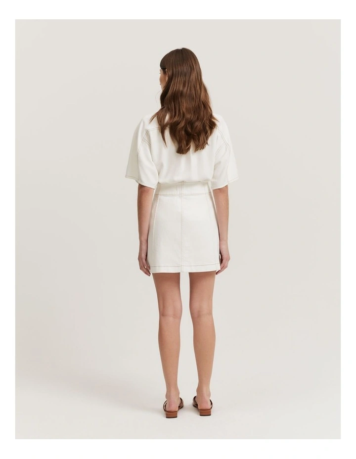 Cotton Blend Denim Button Through Skirt in White image 4