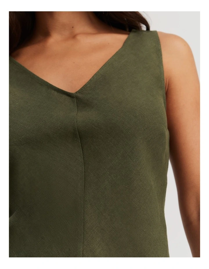 Linen Bias Dress in Dark Olive image 2