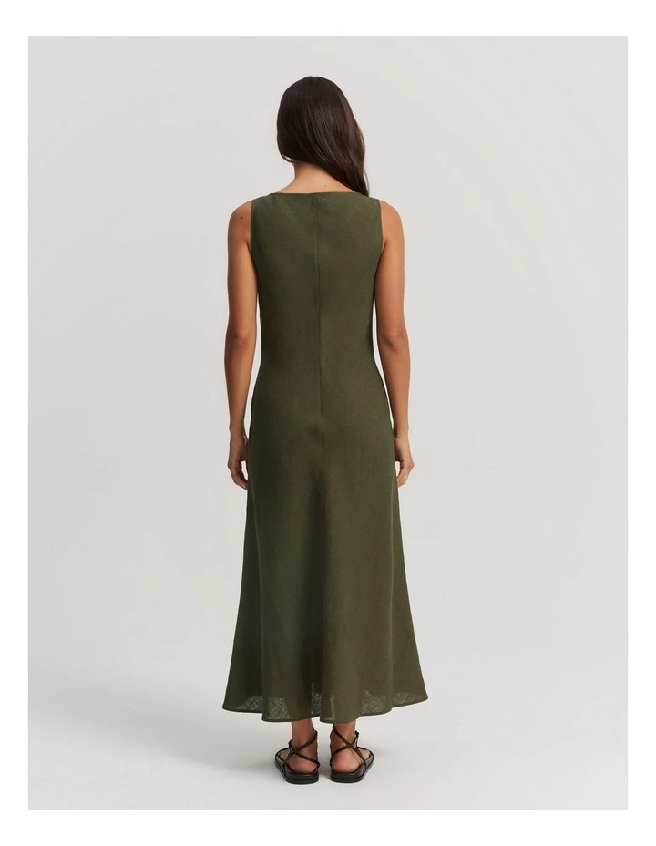Linen Bias Dress in Dark Olive image 4