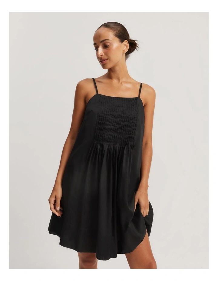 Tuck Detail Mini Dress in Black image 1