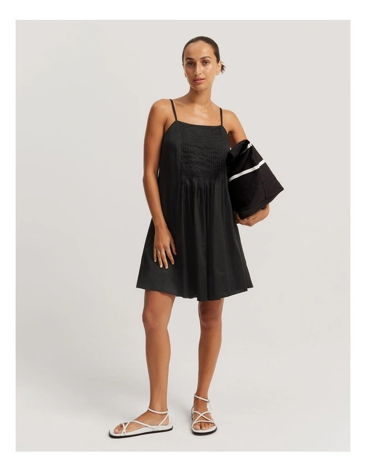 Tuck Detail Mini Dress in Black image 3