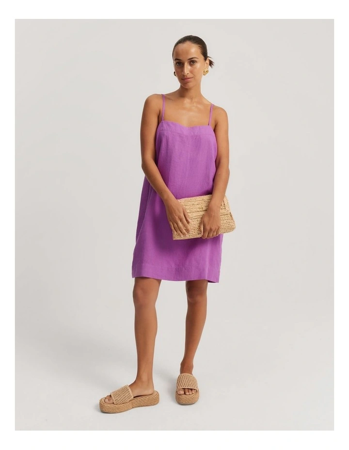 Organically Grown Linen Mini Dress in Vivid Purple image 1
